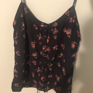Garage brand Dark blue cami with pink roses